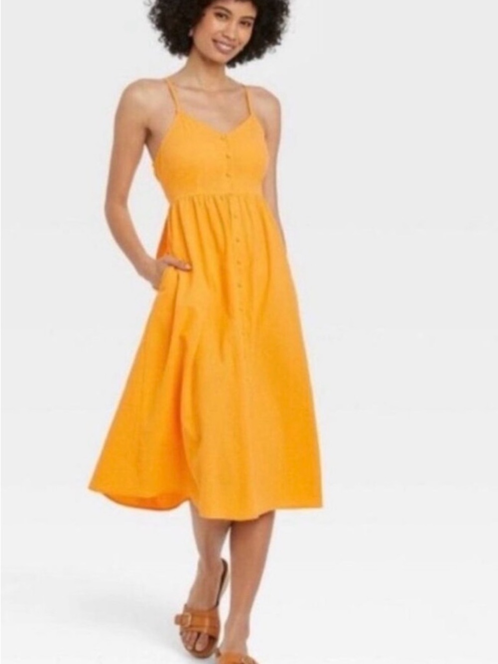 Universal Thread Bright Orange Button-Front Midi Dress